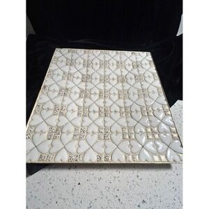Mid Century Modern Mosaic Heart Tray Gold Trim White Ceramic MCM